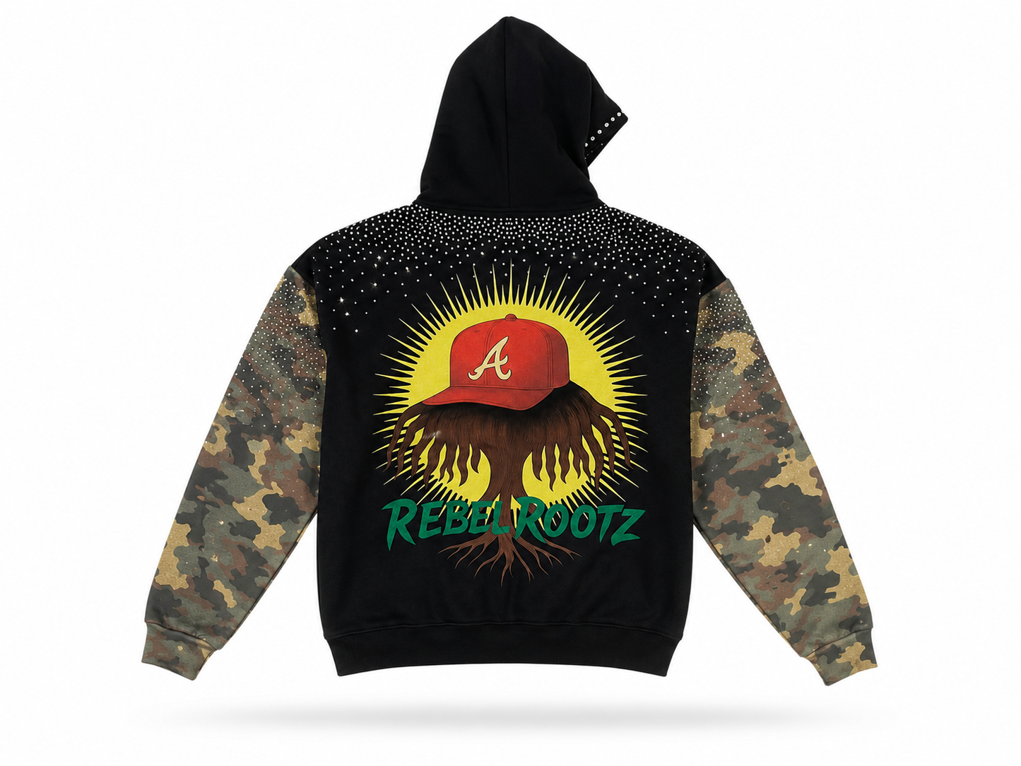 Rhinestone Camo Hoodie-Iconic Dreaded Tree
