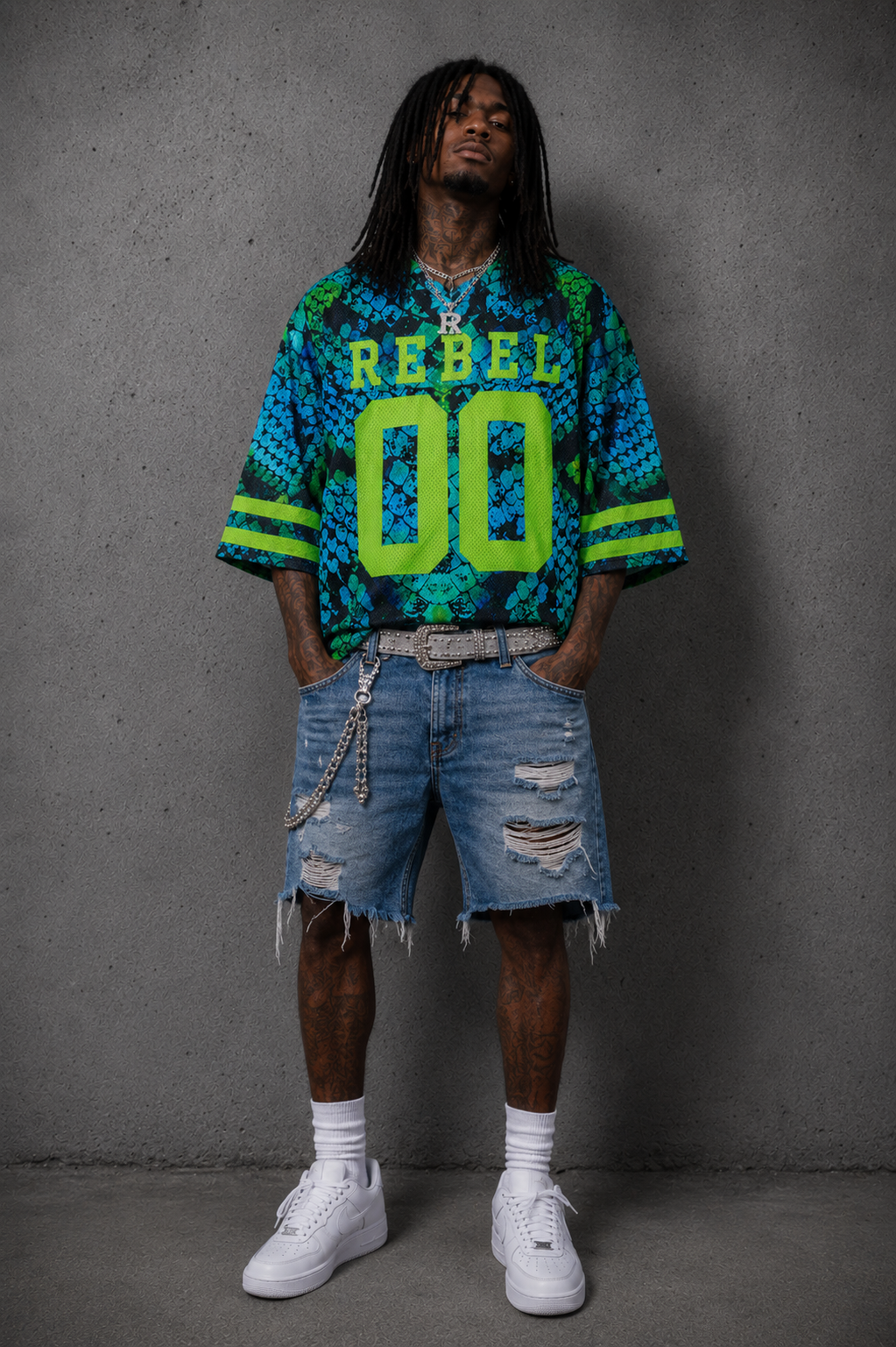Blue/Lime Green Mesh Snakeskin Jersey